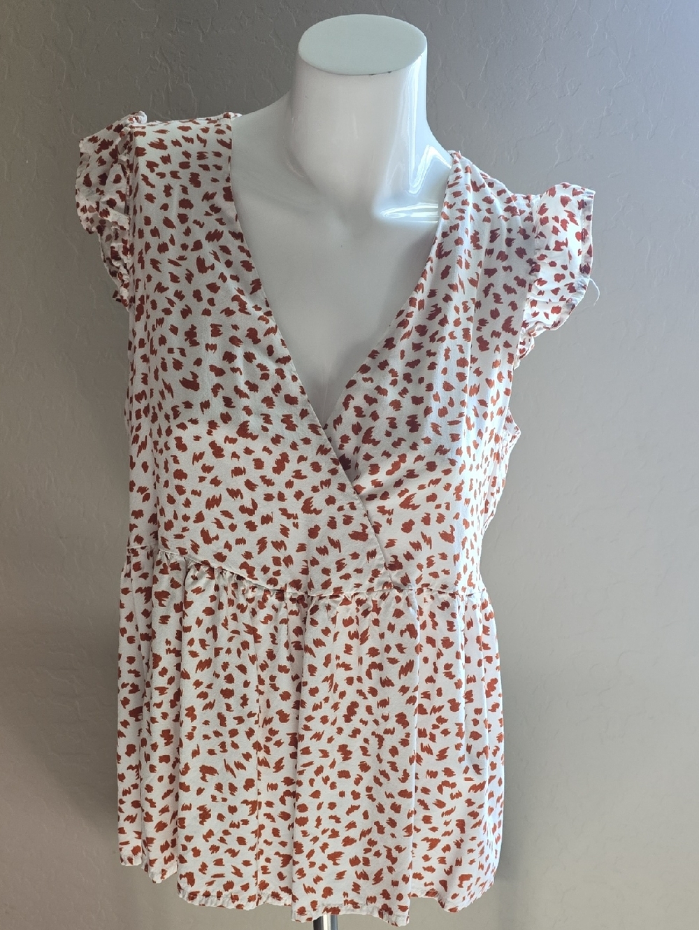 ELF White Blouse with Rust Dot Print
